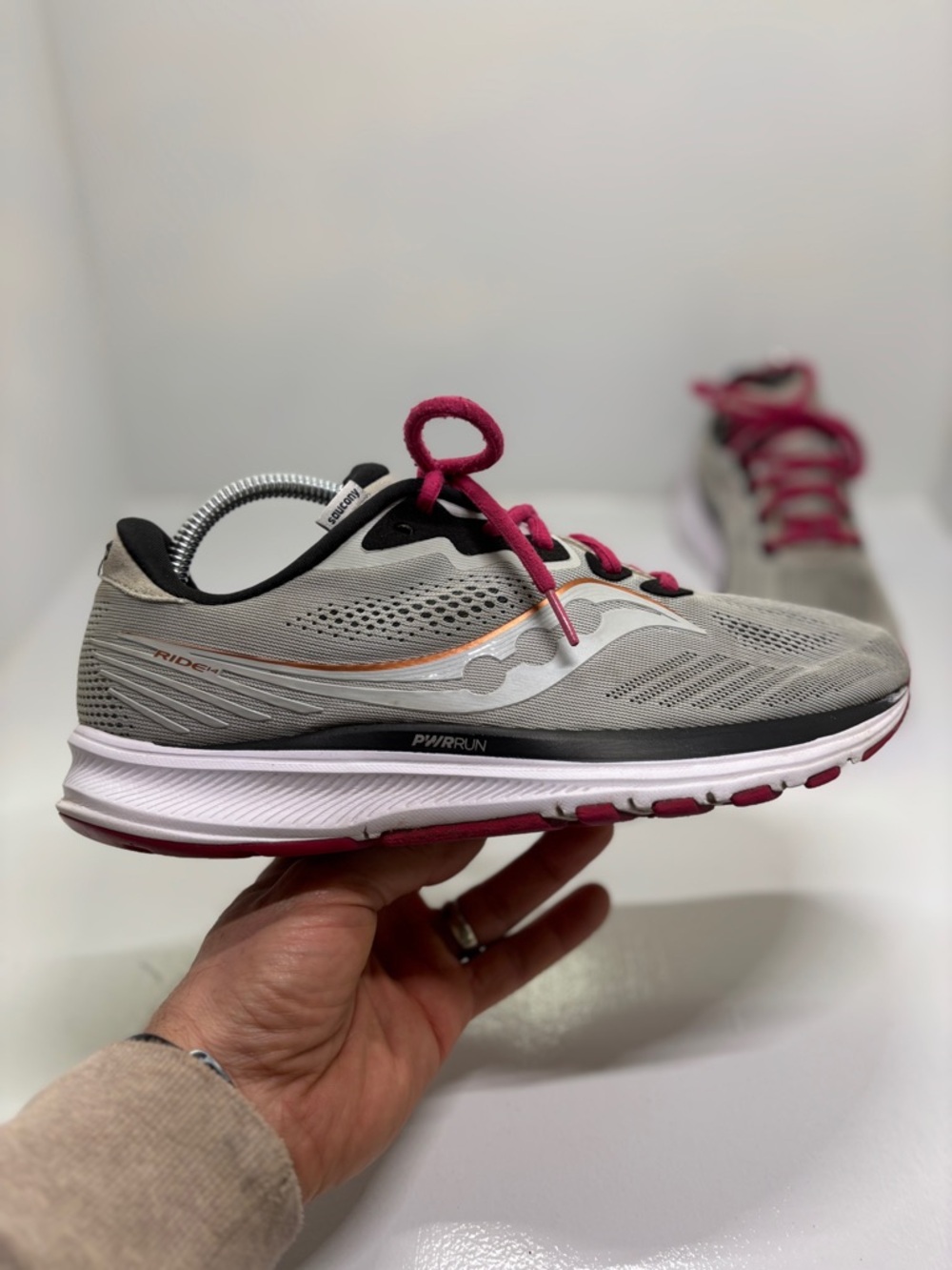Saucony Ride 14 Womens 10 Running Shoes Fog Cherry Gray Pink S10650-55 - Picture 11 of 14